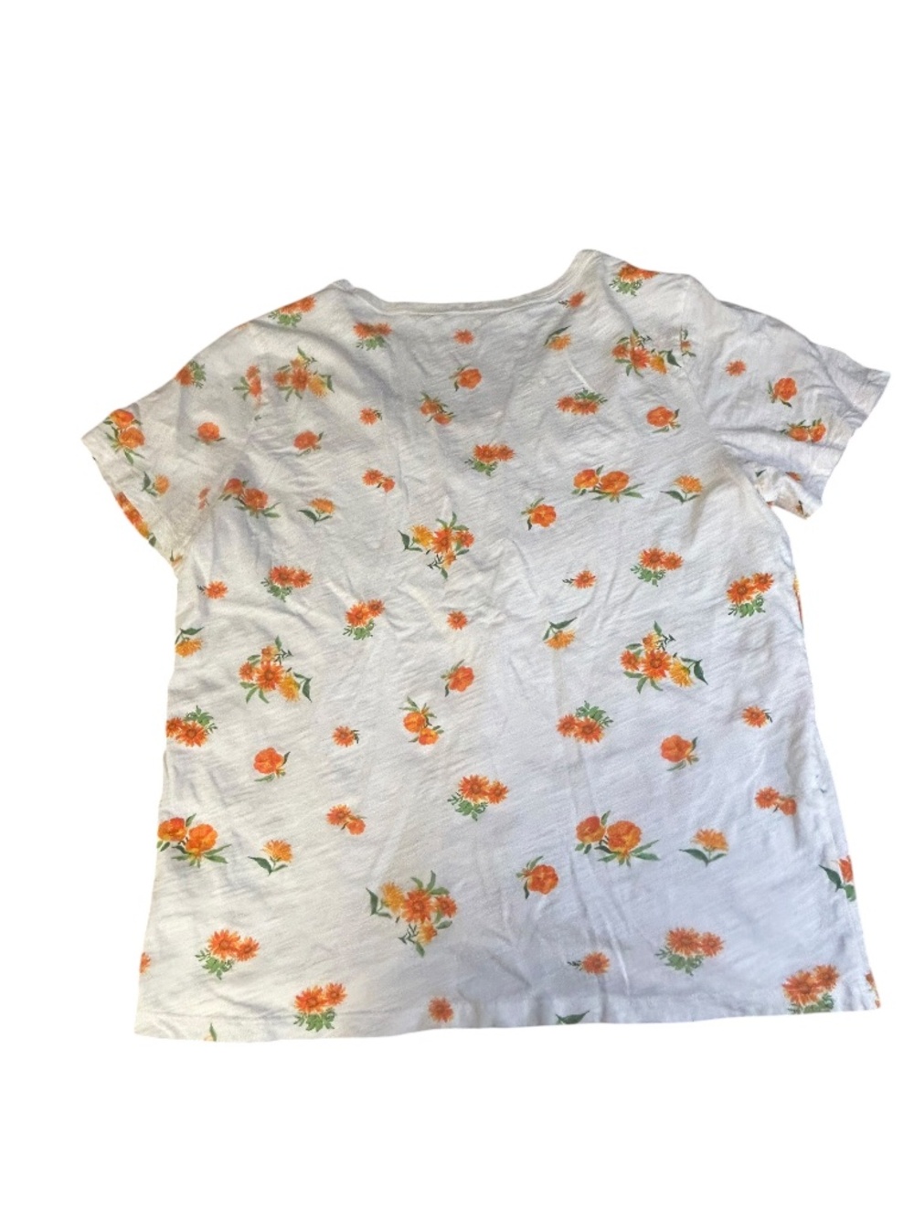 100% Cotton Old Navy EveryWear V-Neck Floral Tee - White & Orange Sunf